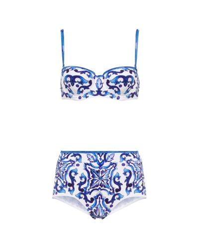 Dolce & Gabbana Printed Balconette Bikini - Blue