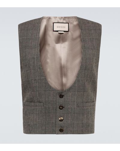 Gucci Checked Wool And Linen Vest - Brown