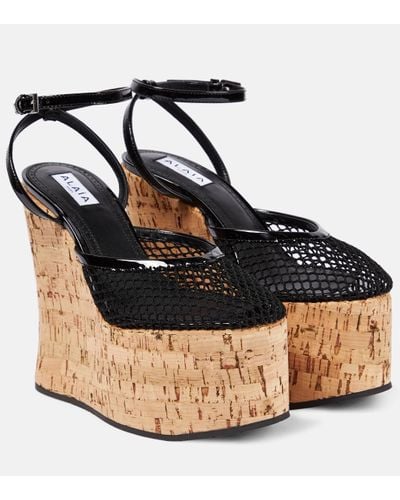 Alaïa Patent Leather And Mesh Wedge Sandals - Black