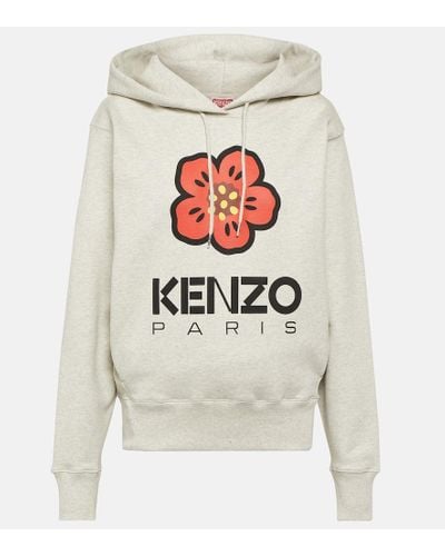 KENZO Logo Printed Cotton Jersey Hoodie - Gray