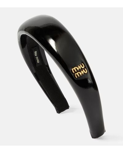 Miu Miu Embellished Patent Leather Headband - Black