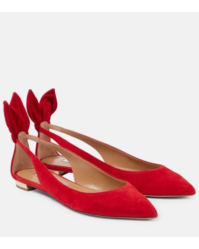 Aquazzura Bow Tie Suede Ballet Flats - Red