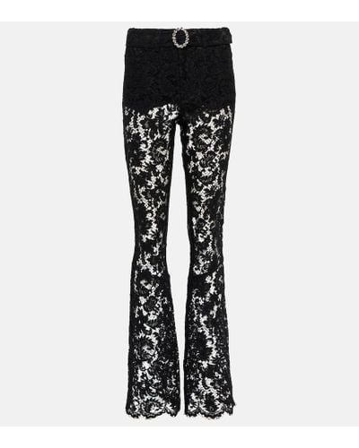 Alessandra Rich Floral High-rise Lace Pants - Black