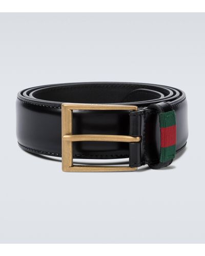 Gucci Web-detail Leather Belt - Black