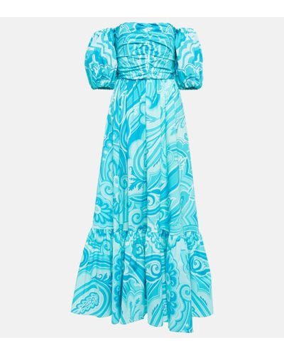 Etro Paisley-print Off-shoulder Maxi Dress - Blue
