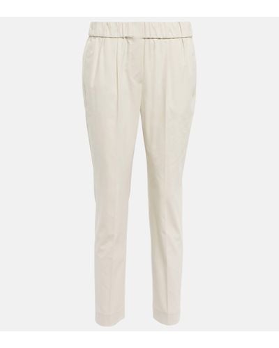 Brunello Cucinelli Mid-rise Slim Cotton-blend Trousers - Natural