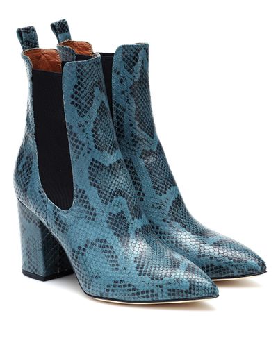 Paris Texas Snake-effect Leather Ankle Boots - Blue