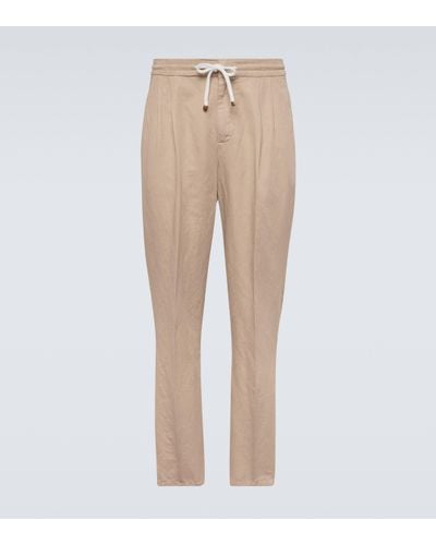 Brunello Cucinelli Linen And Cotton Trousers - Natural