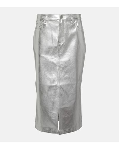 STAUD Oaklyn Metallic Faux Leather Midi Skirt - Grey