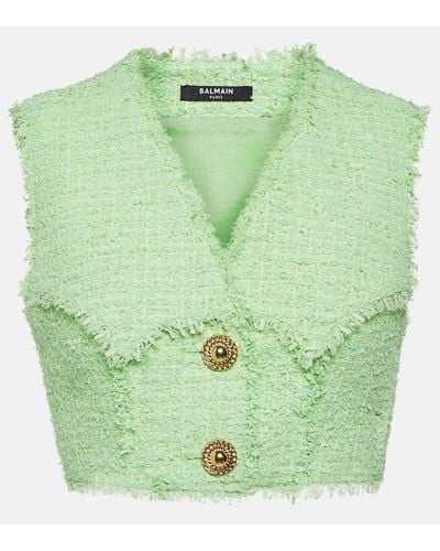 Balmain Top raccourci en tweed - Vert