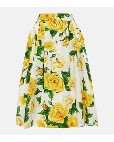 Dolce & Gabbana Floral Cotton Poplin Midi Skirt - Yellow