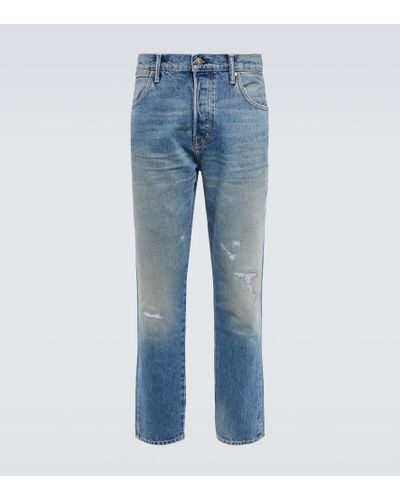 Tom Ford Distressed Mid-rise Tapered Jeans - Blue