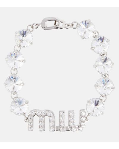Miu Miu Logo Crystal-embellished Bracelet - Metallic
