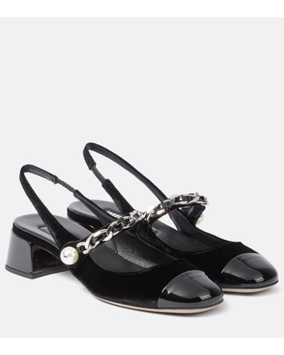 Miu Miu Chain-detail Velvet Slingback Court Shoes - Black
