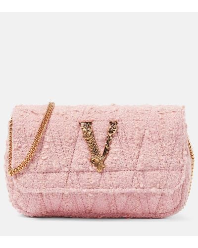 Versace Schultertasche Virtus Mini aus Tweed - Pink