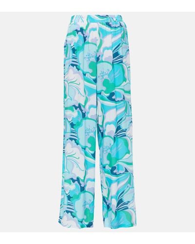 Melissa Odabash Pantalon ample Olivia a fleurs - Bleu