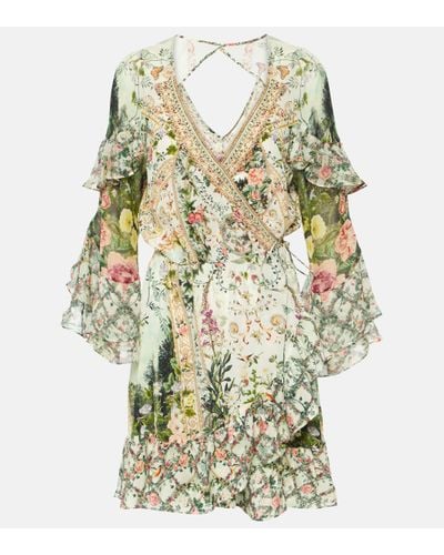 Camilla Ruffled Floral Silk Crepe Wrap Dress - Multicolour