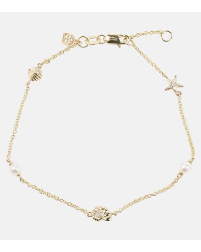 Sydney Evan Shells 14kt Gold Chain Bracelet With Diamonds And Freshwater Pearls - Natural