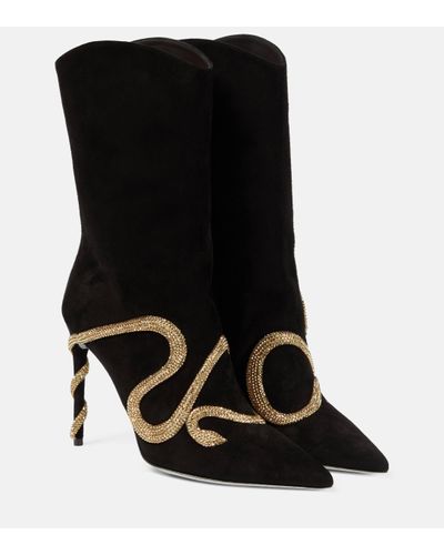 Rene Caovilla Morgana 110mm Metallic Snake-detail Suede Boots - Black