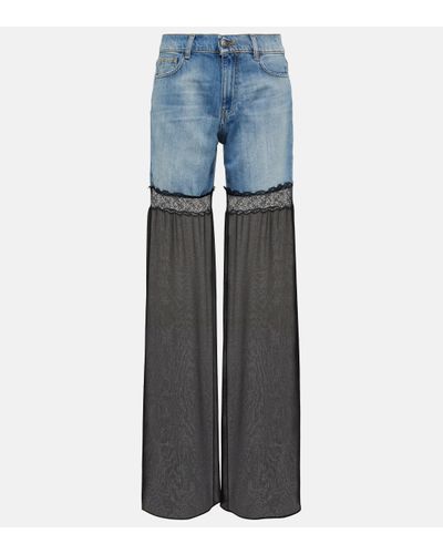 Nensi Dojaka Lace-trimmed Mid-rise Wide-leg Jeans - Blue
