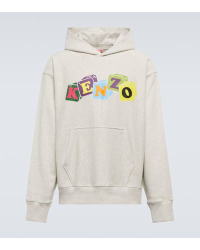 KENZO Logo Cotton Jersey Hoodie - Grey