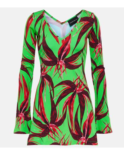 Louisa Ballou Printed Ribbed-knit Jersey Minidress - Green