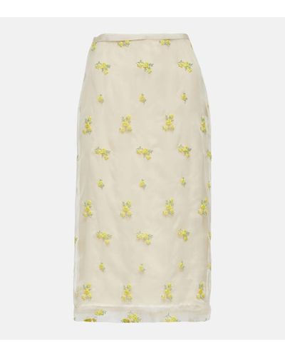 Gucci Embroidered Floral Midi Skirt - Natural