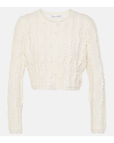 Oscar de la Renta Cropped Scalloped Knitted Cardigan - White
