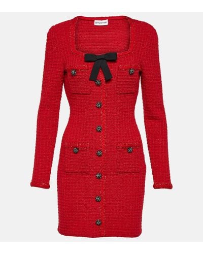 Self-Portrait Bow-detail Knitted Minidress - Red