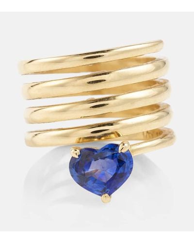 SHAY Heart Spiral 18kt Gold Ring With Sapphire - Metallic