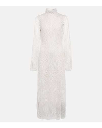 Galvan London Robe de mariee midi Borghese en dentelle - Blanc