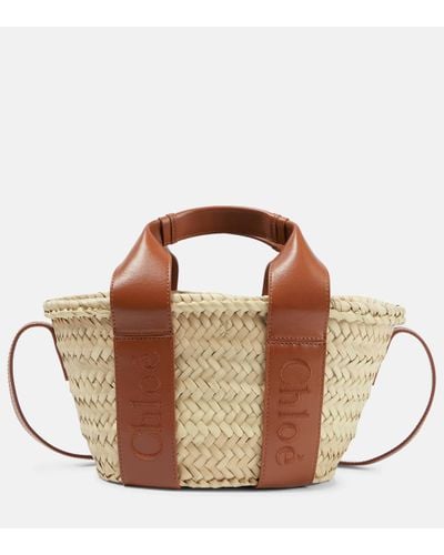 Chloé Sense Mini Raffia Tote Bag - Brown