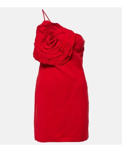 Blumarine Vestido corto de gabardina con aplique floral - Rojo