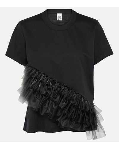 Noir Kei Ninomiya Tulle-trimmed Cotton Jersey T-shirt - Black