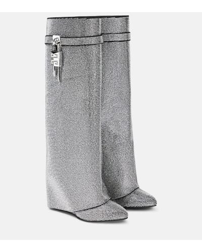 Givenchy Shark Lock Strass Knee-high Boots - Gray
