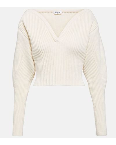 Alaïa Ribbed-knit Wool-blend Jumper - Natural