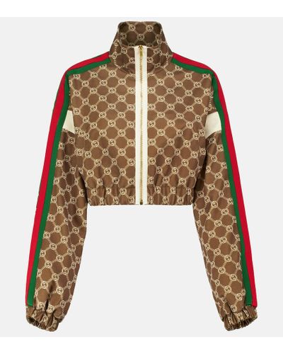 Gucci Cropped Webbing-trimmed Printed Tech-jersey Track Jacket - Brown