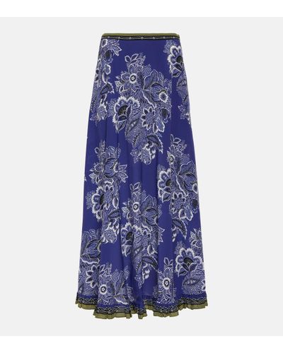 Etro Floral Silk Maxi Skirt - Blue