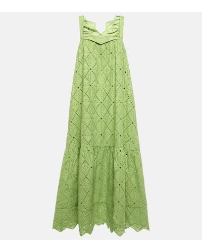Dorothee Schumacher Embroidered Cotton-blend Maxi Dress - Green