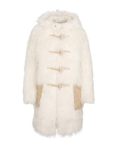 Saint Laurent Faux Fur Duffle Coat - White