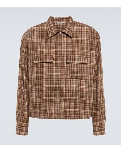 AURALEE Checked Linen And Silk Blouson Jacket - Brown