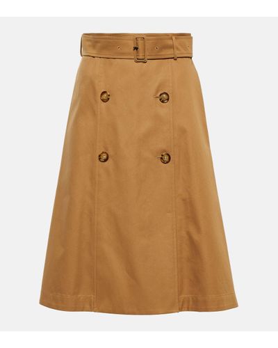 Burberry A-line Cotton Midi Skirt - Natural