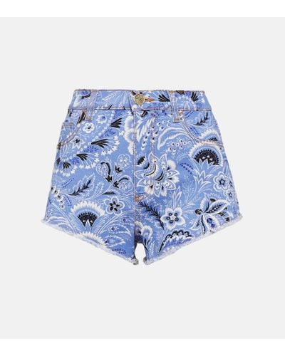 Etro Paisley Denim Shorts - Blue