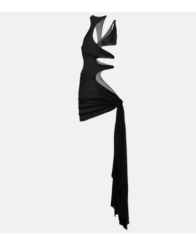 Mugler Asymmetric Cutout Crepe Beach Dress - Black