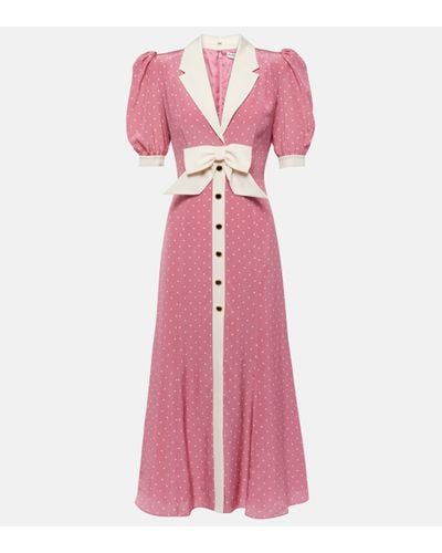 Alessandra Rich Bow-detail Polka-dot Silk Maxi Dress - Pink