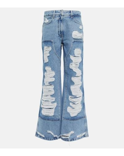 Givenchy Distressed Mid-rise Wide-leg Jeans - Blue