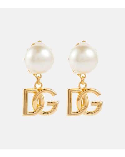 Dolce & Gabbana Pendientes de clip VLogo con perlas sinteticas - Metálico