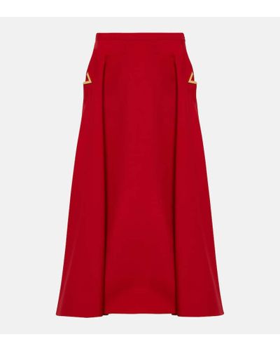 Valentino Crepe Couture Midi Skirt - Red
