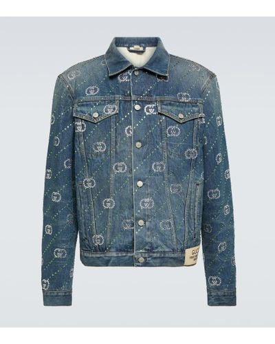 Gucci Verzierte Jeansjacke Interlocking G - Blau