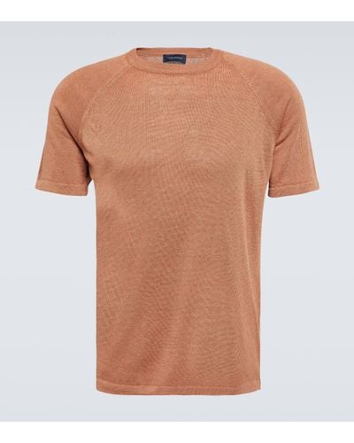 Thom Sweeney Knitted Linen And Cotton T-shirt - Brown